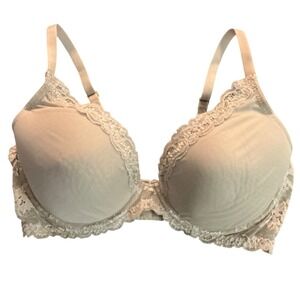 Natori Feathers Underwire Contour Bra Beige Lace Trim 36D Everyday T-Shirt Bra